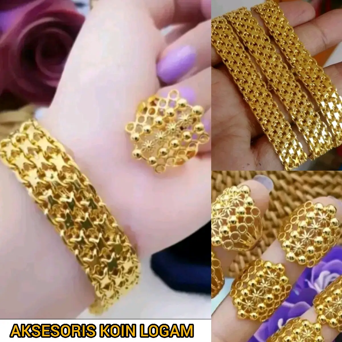Set Gelang dan Cincin Mewah Terbaru terbuat dari Koin Logam 1991-1992 ANTI KARAT Aksesoris