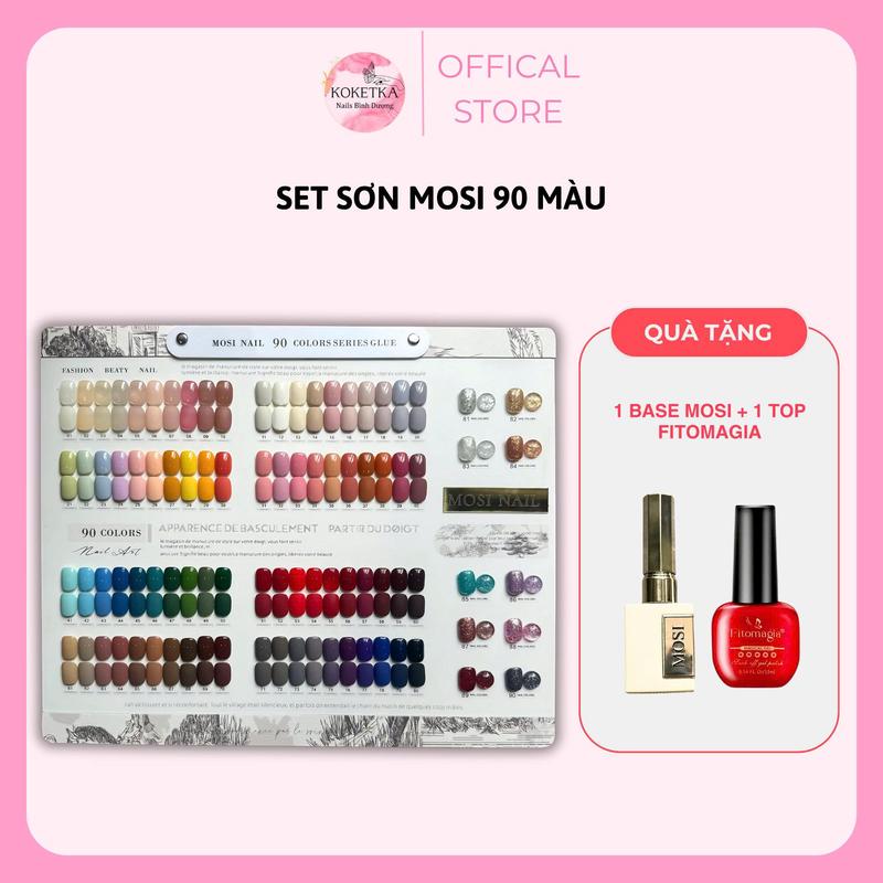 Set Sơn gel nail 90 Mosi Nail  – Đầy Đủ Từ Pastel, Đậm Đến Nhũ Kim Tuyến - Tặng Bảng Màu + 1 Base + 1 Top