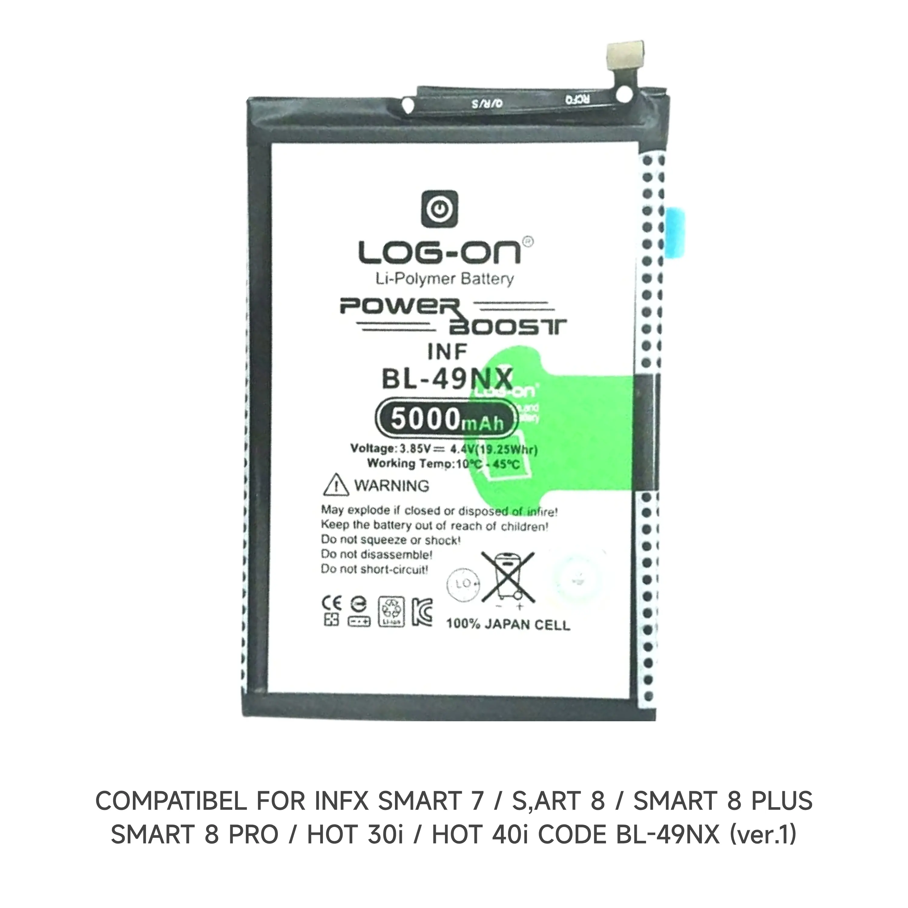 Baterai Log on BL-49NX Untuk Infinix Smart 7 / Smart 8 / Smart 8 Pro / Smart 8 Plus / Hot 30i / Hot 40i BL49NX Power Boost - Kapasitas 500mAh Original Battery Batre - 1 tahun Garansi