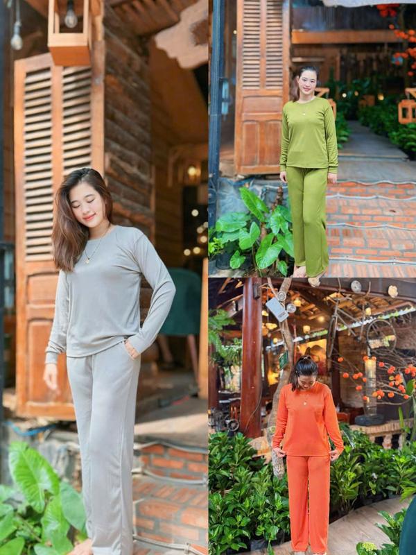 Combo 3 Bộ Đồ Ủ Kem Cổ Tròn Ống Suông Chất Liệu Thun Tăm Lạnh Co Giãn - Áo Ủ Kem Body Áo Giữ Nhiệt Dành Cho Nữ Màu Trang Nhã Co Giãn 4 Chiều Thoải Mái Vận Động