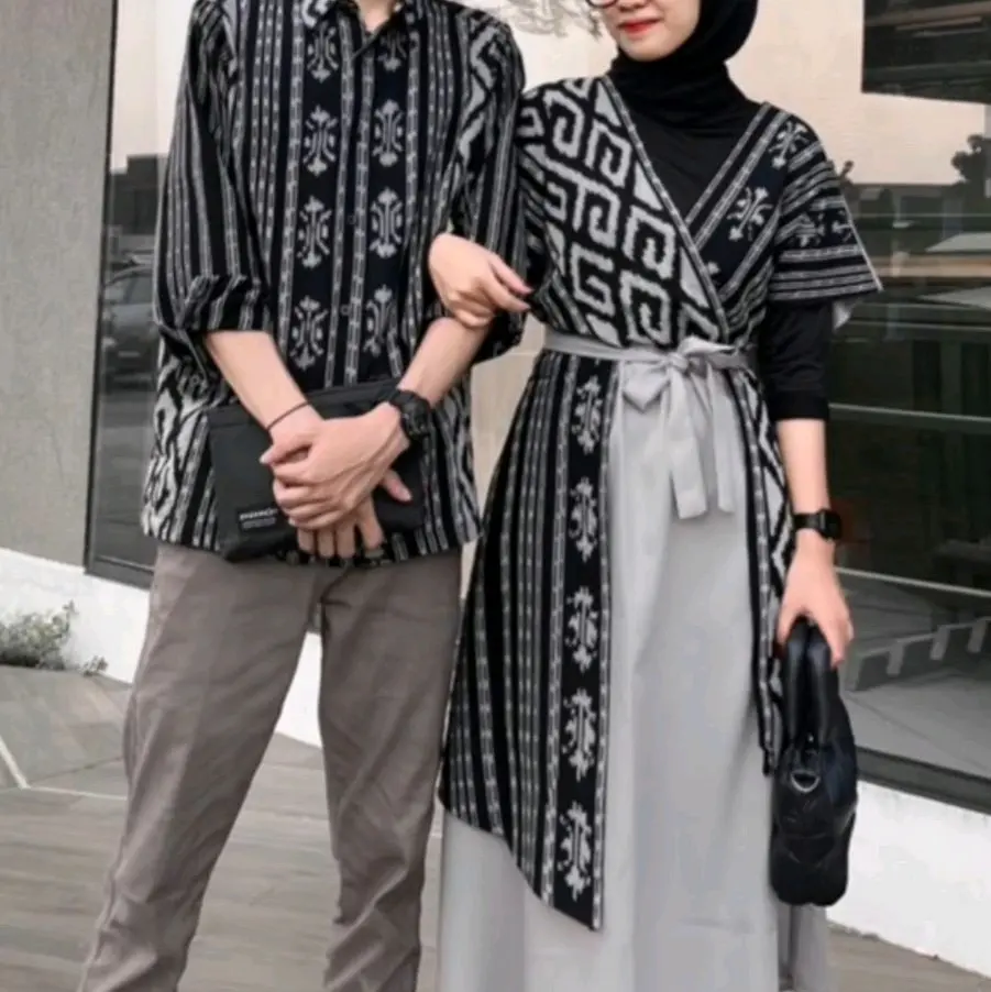 Couple Pasangan - Dress Andin - Set Baju Tenun - Batik Kondangan Custom Panjang Sarimbit Wanita Batik Keluarga Pasangan Pesta Katun Atasan Seragam Songket  Setelan Natal Pendek