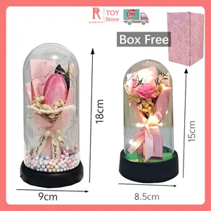 igoods.rose Hadiah Hari Valentine Hadiah Hari Ibu Hadiah Hari Guru Bunga Lampu LED Penutup Debu Bunga Abadi (Kemasan kotak) Girlfriend gift