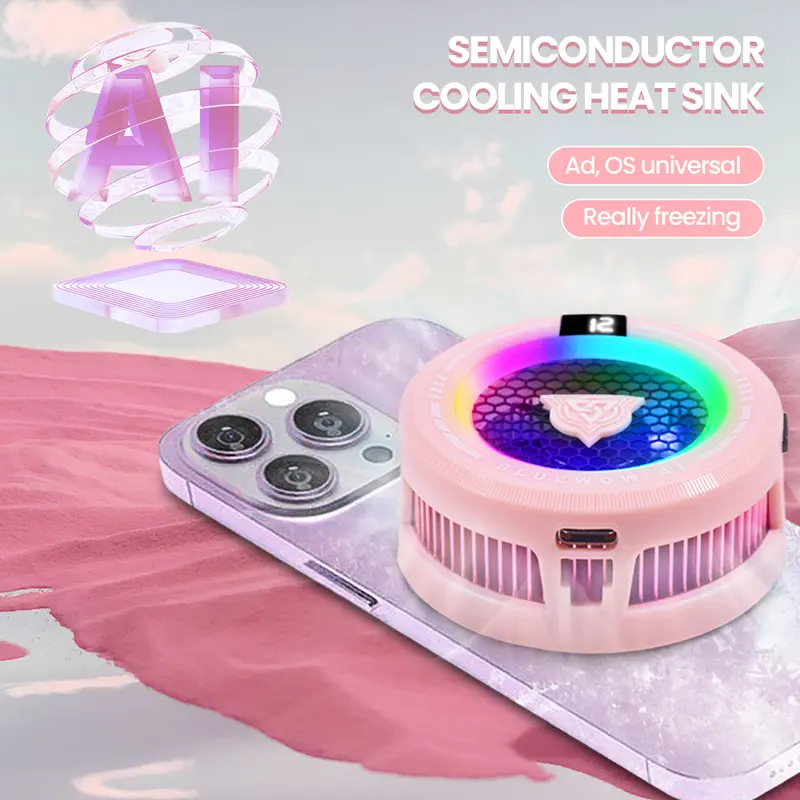 BlueWow AI Radiator Ponsel  Radiator Pendingin Magnetik Semikonduktor Fancooler pink Kelas Profesional Bermain PUBG MOBILE Pendamping Ponsel Android IPHONE Kebisingan Rendah Pendinginan Cepat Konsumsi Daya Rendah Senyap Mobile Legends LATAM X109 al19 1