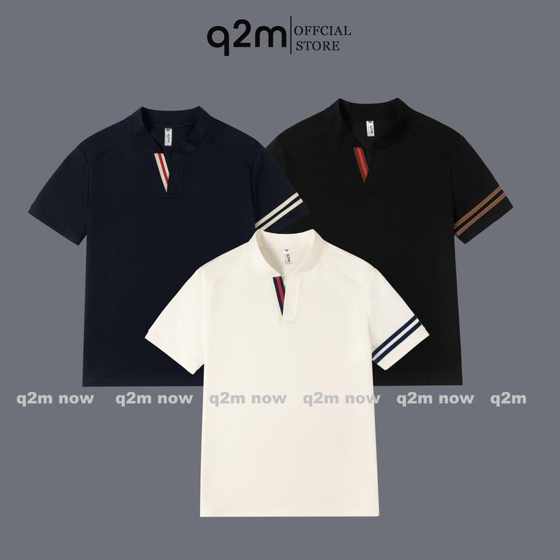 Áo Thun cổ V thương hiệu q2m , Ba màu Be Xanh Đen chất cotton Mịn Dệt cổ form…