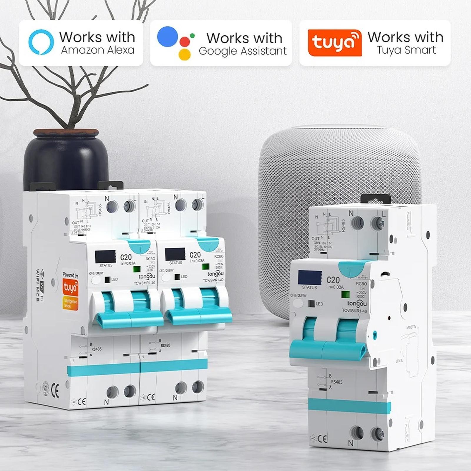 TUYA WIFI RCBO LED Adjustable Smart Circuit Breaker Residual Current Circuit Breaker With Over Current and Leakage Protection