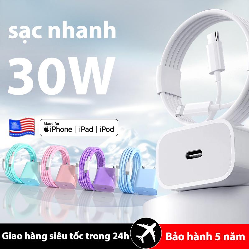 Bộ Sạc Nhanh iPhone 20W & 30W chính hãng | Dây Sạc Type C-Lightning 1M + Củ Sạc PD USB-C | Tương Thích iPhone 8-14 Pro Max | Phụ kiện  3 ip