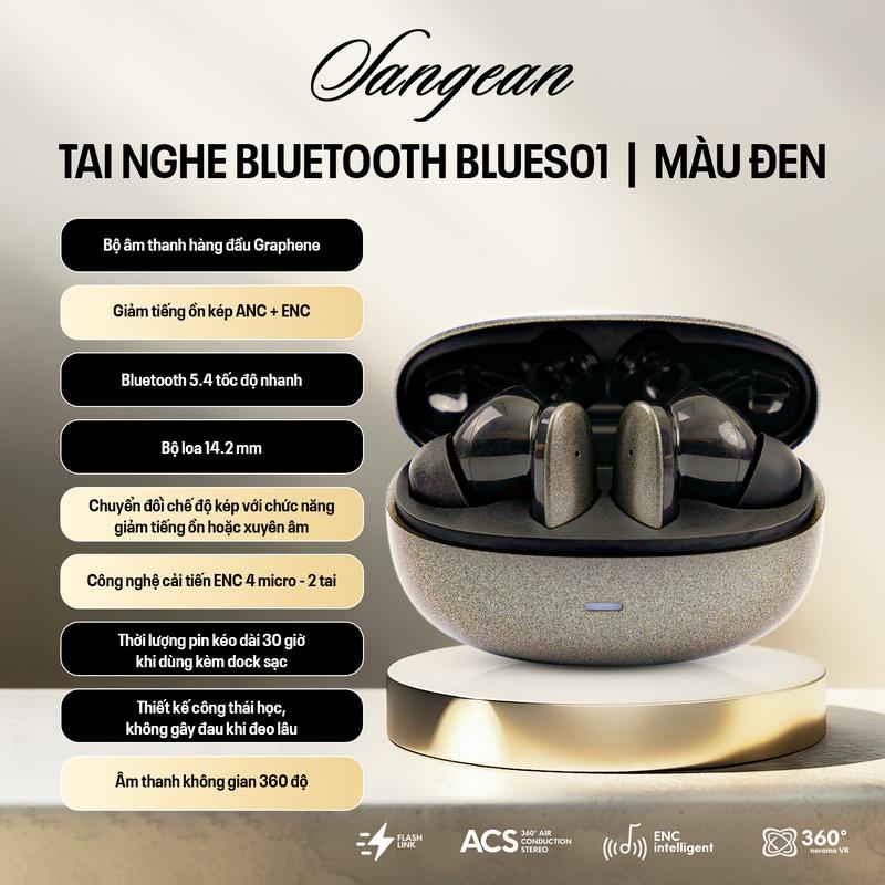 tai nghe bluetooth Không Dây Sangean BLUES01 - Thiết Kế Công Thái Học Nhỏ Gọn, Bluetooth 5.4, Chống Ồn Chủ Động, Âm Thanh Sống Động, Pin Trâu - Phù Hợp Cho Cả Android & IOS tainghe chat luong headphones