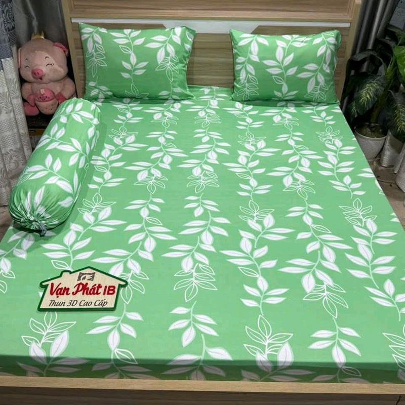 BỘ GA GỐI ,thun,HQ lá dài  xanh lá 3 màu,(_ 4 MÓN GỒM 2 VỎ GỐI NẰM 40X60_50X70 (GHI CHÚ) CHÂN NỆM CAO 20 PHÂN
