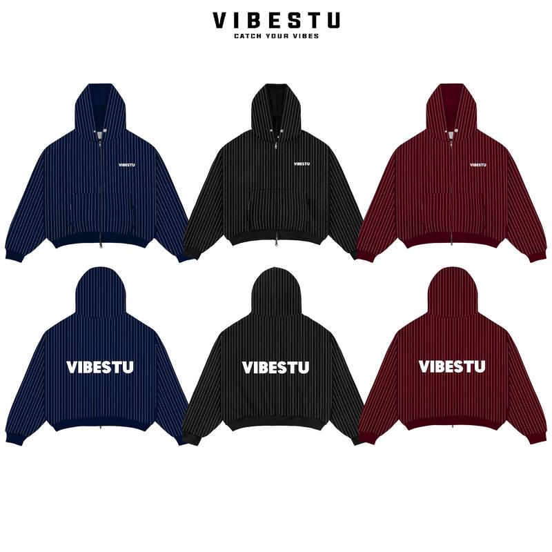  Áo Hoodie Sọc Nỉ 2 Da Vibestu " In Logo " Form Boxy Tay Dơi Unisex Nam Nữ 