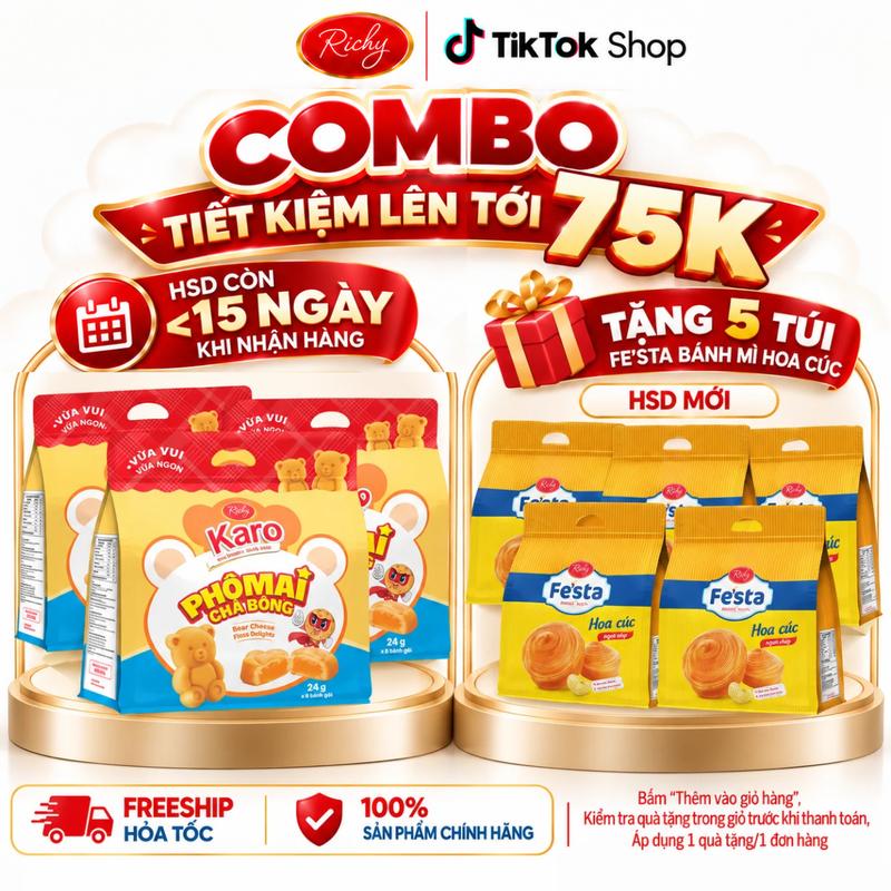 Combo 3 Bánh Gấu Phô Mai DATE <15 Ngày Khi Nhận, Bánh Karo Tặng Bánh Ngàn Lớp