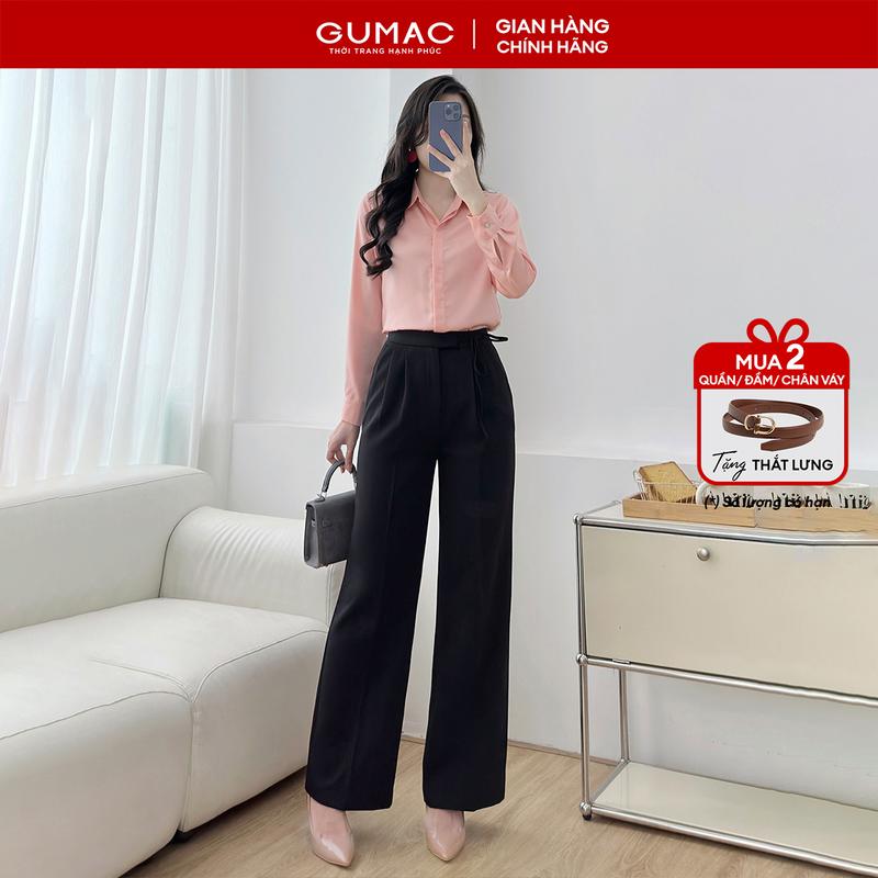   MUA 2 TẶNG THẮT LƯNG  Quần tây nữ ống suông kiểu lưng cao phối dây kiểu thắt nơ dài 100cm có túi thời trang GUMAC LQF1012 