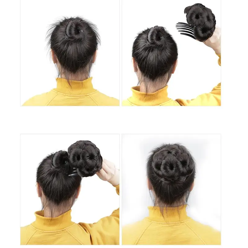 Tóc Giả Búi Tóc Donut Chignon Tổng Hợp, Phong Cách Vogue, Cho Nữ, Với Búi Tóc Chín Hoa, Kẹp Tóc Càng Cua, Tóc Nối 5