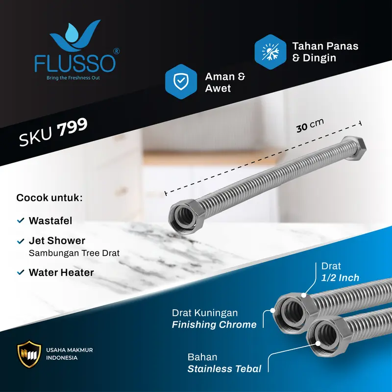 FLUSSO Selang Fleksibel Kaku Air Panas Dingin / Selang Water Heater Stainless ORIGINAL Jet 1