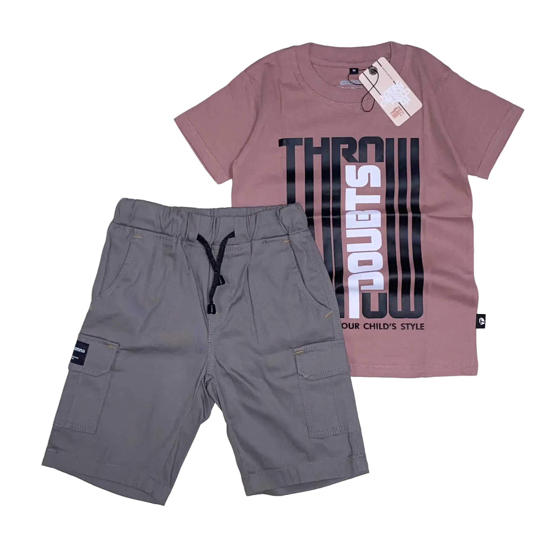 Setelan Cargo Pendek Anak Lakilaki dan Kaos Distro Usia 4-12 Tahun Dusty Throwdoubts Baju Pakaian Celana Fashion Jeans