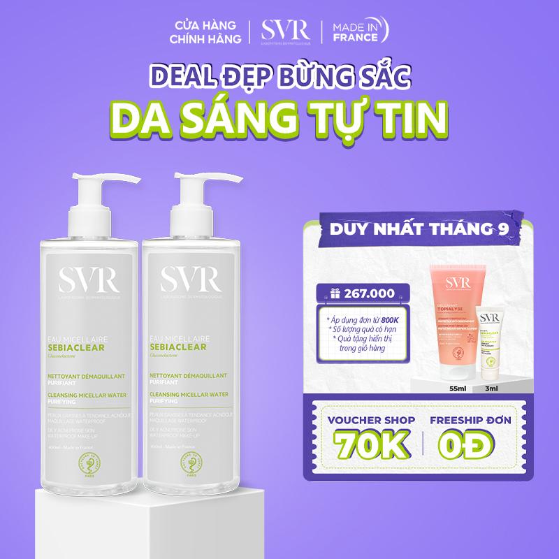 Bộ đôi nước tẩy trang và sữa rửa mặt SVR SEBIACLEAR cho da dầu mụn Double…