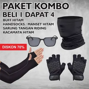 [PAKET KOMBO] BELI 1 DAPAT 4 BUFF HITAM MANSET HITAM SARUNG TANGAN HITAM KACAMATA HITAM PRIA ELEGAN Syal