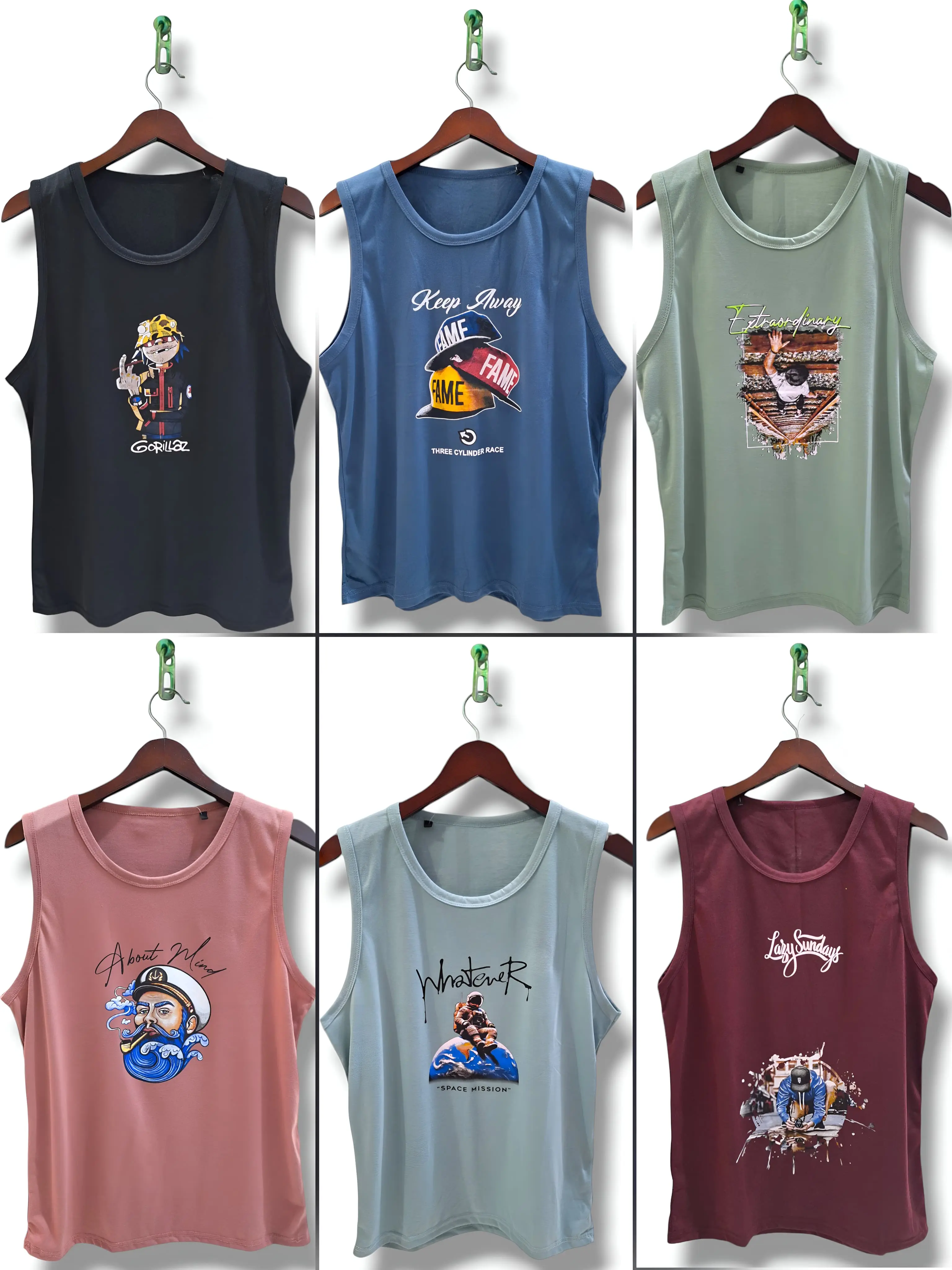 SiNGLET PAKET HEMAT iSi 6PCS MOTiF RANDOM CREW NECK TANPA LENGAN BAHAN SPANDEK PE 24S BISA COD
