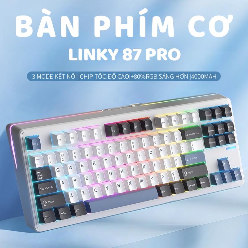 ELECFOX LINKY 87 PRO TKL Bàn phím cơ tuỳ chỉnh | Hiệu ứng đèn nâng cấp Đèn nền RGB rực rỡ 87 phím kết nối 3 chế độ Có dây Bluetooth Không dây Bàn phím chơi game Tương thích MAC Windows