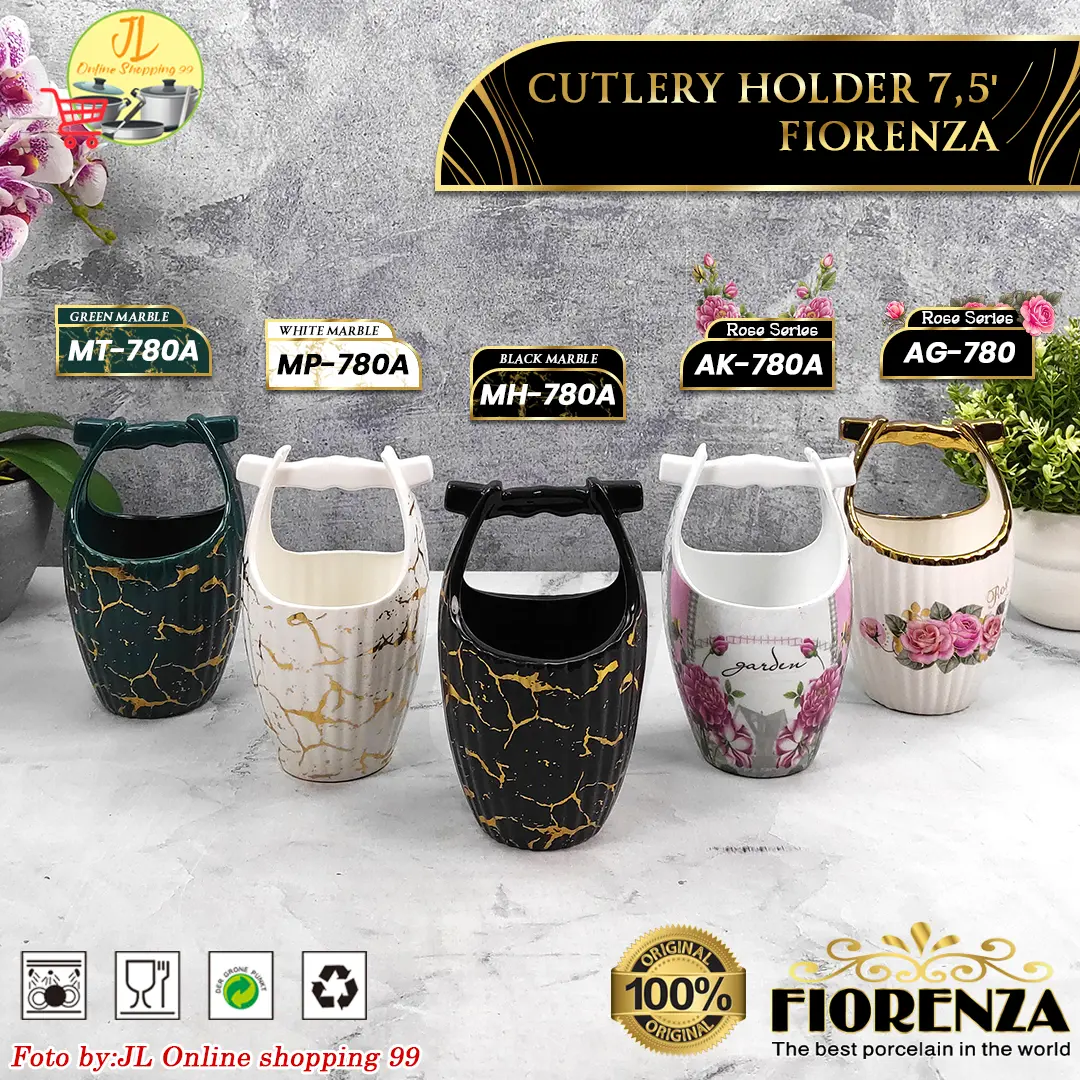 FIORENZA New tempat sendok motif marble flower ceramic series  type 780 / cutlery holder