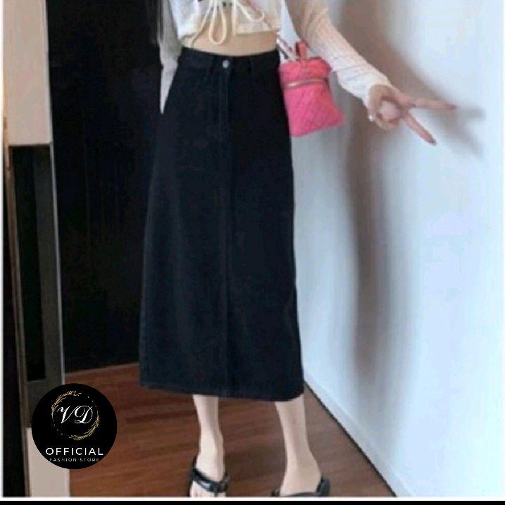 Rok Jeans Highwaist A- Line panjang 7/8 - Basic Skrit Jeans 780 || Rok Jeans Wanita Korean Style cantik 4