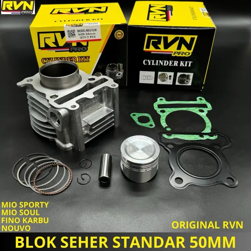 BLOCK SEHER BORING BLOK SEHER MIO SPORTY MIO SOUL MIO LAMA NOUVO ORIGINAL RVN PLUS PISTON KIT SEPAKET FREE PAKING 5LW 4