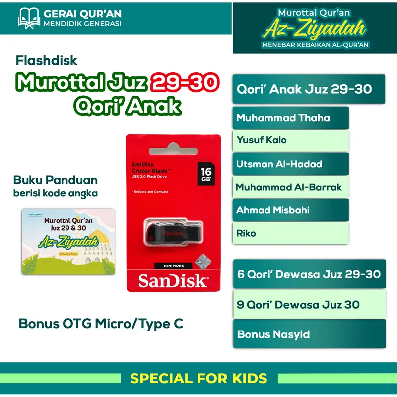 Flashdisk USB Murottal Murattal Murotal Juz 29 dan 30 Juz Amma untuk Hafalan Anak 0