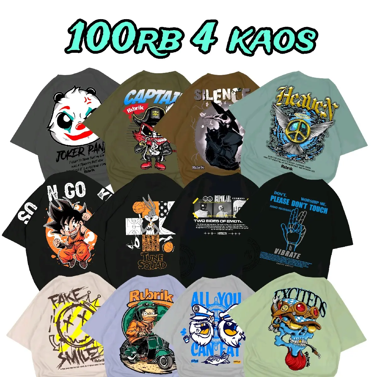 Paket Hemat Kaos Distro 100rb dapat 4 pcs Kaos Unisex Santai Casual Keren Baju