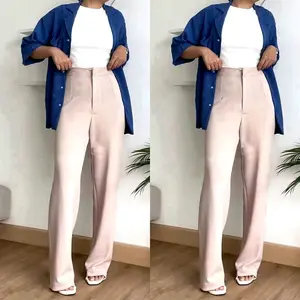 Loose Pants Scuba Wanita Hitam Karet Premium Anti Kusut Celana Kantor Formal Fit Kaki Panjang Kulot Casual Basic Kerja Bahan Scuba Stretch Tinggi Pinggang Kain