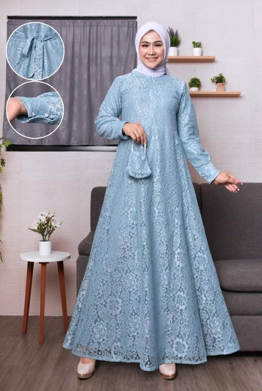 azalia mode gamis brukat jumbo gamis pesta buat seragaman ada ukuran dari m.l.xl.xxl.3xl free masker Dress Muslim Kondangan