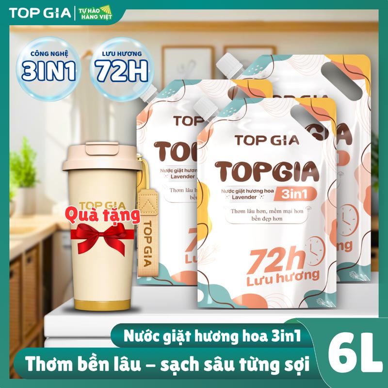 COMBO 6L 3 túi nước giặt topgia hương nước hoa lavender lưu hương 72h cho mẹ và bé da nhạy cảm sạch khuẩn khử mùi thơm lâu tặng bình giữ nhiệt nxl Thơm bền lâu sạch sâu từng sợi