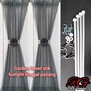 PAKET KUMPLIT Gorden kupu kupu full set/Gorden kumplit besi stik/Gorden paket kumplit tinggal pasang Curtain Jendela