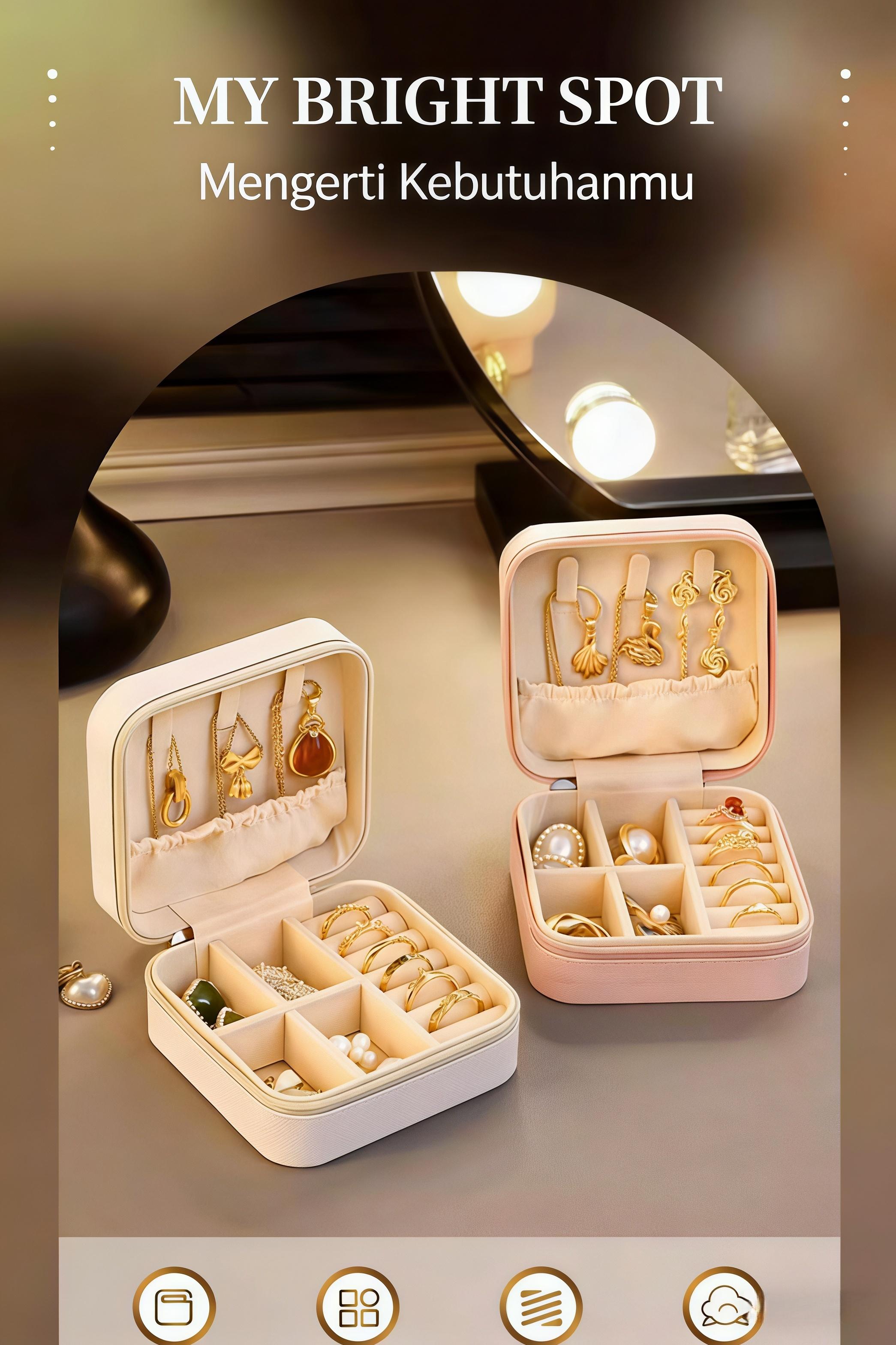 【Sam's Market】 Kotak Penyimpanan Perhiasan Portable dengan Desain Minimalis untuk Anting Cincin Box Kalung Gelang Fungsi Optimal dan Praktis