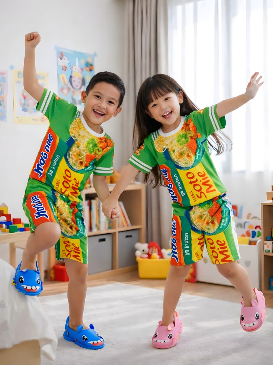 baju setelan fullprint unisex anak setelan baju harian anak-anak laki-laki dan perempuan 1-9tahun motif printing sublim