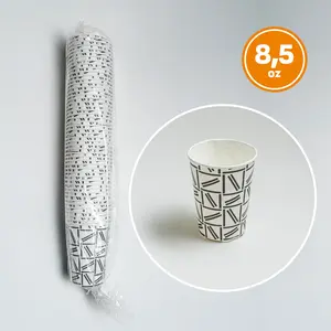 [ISI 50pcs] Paper Cup PUTIH 8 Oz & Tutup / Gelas Kertas Tahan Panas untuk Kopi Teh - Polos/Motif