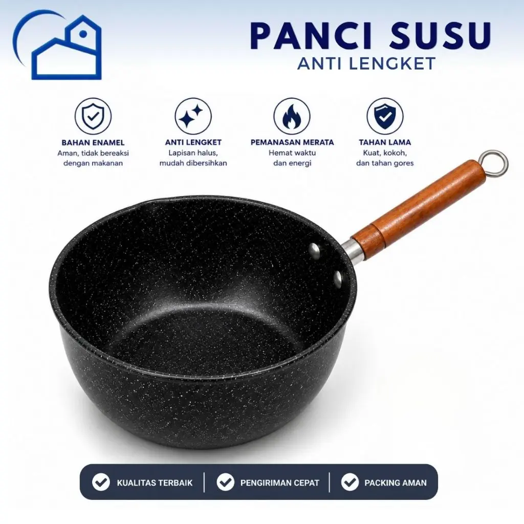 HOMESTATION - Panci Susu Gagang Kayu Sauce Pan Panci Susu Hitam Gagang Kayu 18/20CM Panci Mie Anti Lengket Tebal