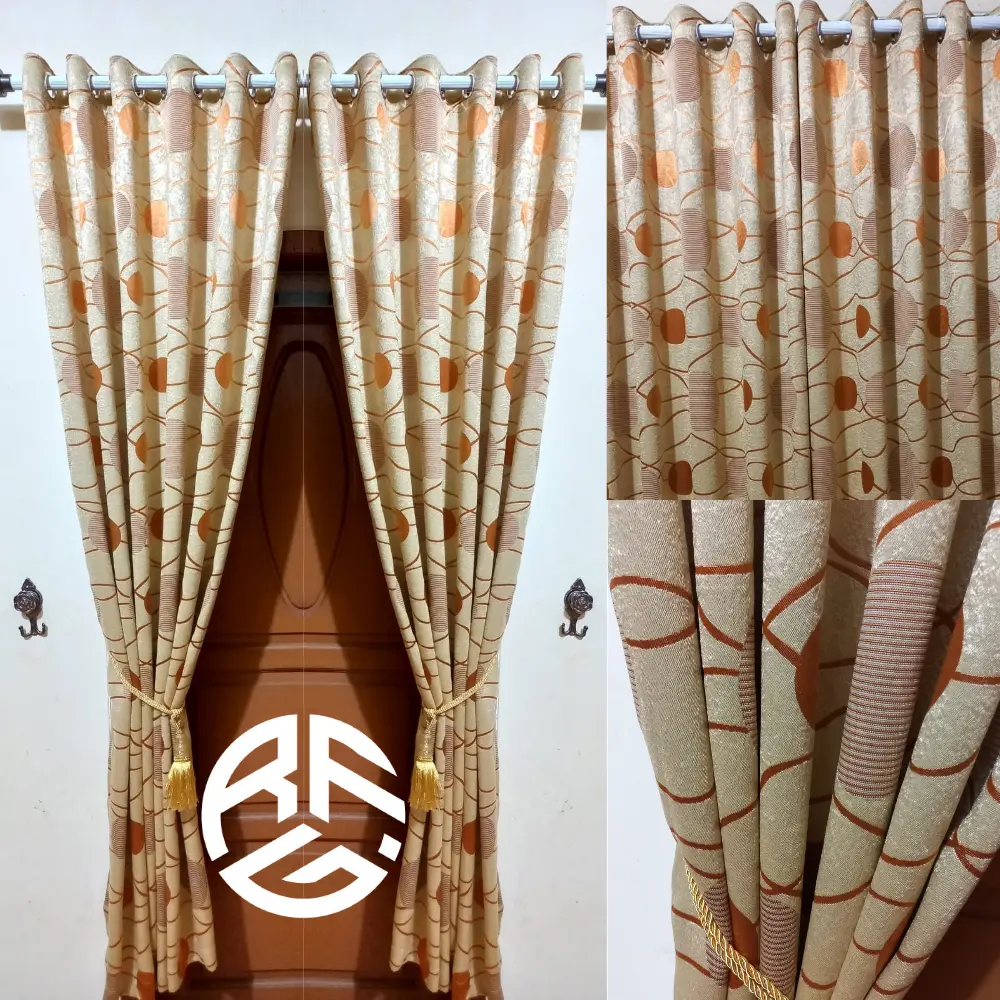 Gorden pintu minimalis buat ruang tamu bahan kain blackout import super tebal motip acacia smokring Tirai
