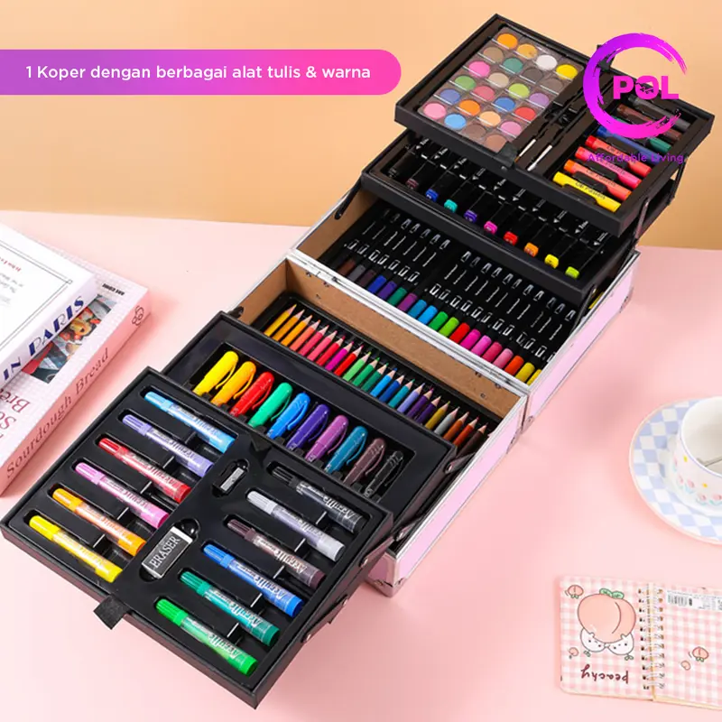 [POL] COD SNI Crayon Art Set 128pcs & 133pcs Koper Alumunium Besi | Krayon Pensil Warna 1