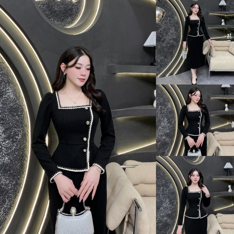 G83 - Váy Thiết Kế Evii dành cho nữ Đầm thiết kế cổ vuông phối viền tạo điểm nhấn Peplum liền dáng bút chì xuông phù hợp đi làm đi chơi và đi dự tiệc. Có Bigsize Women Dress