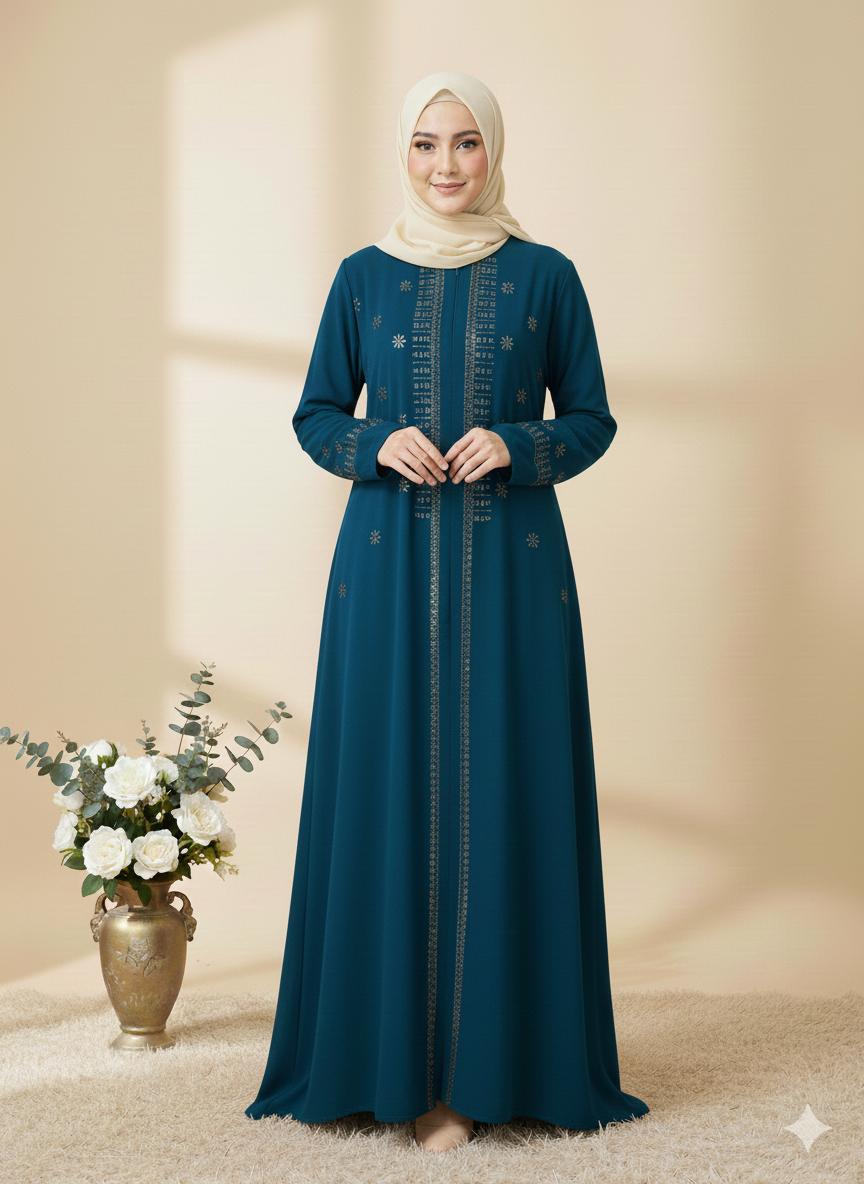 CSC - Abaya Lebaran Amira Maxy Bahan Sabrina Premium Dengan Aksen Manik Manik Cantik Warna Maroon Elegan