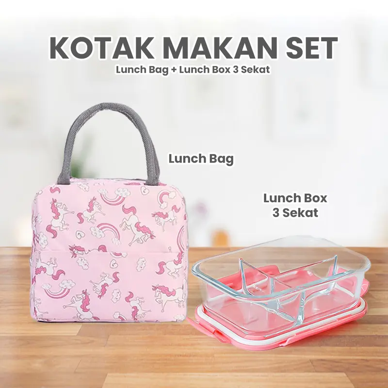 Ideame Perlengkapan Makan Set Hemat 2in1 Lunch Box 2 & 3 Sekat + Lunch Bach / Perlengkapan Makan Praktis 2