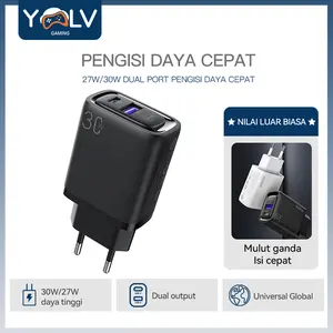 YLV Charger Cepat 38W Super Fast Charging, Dual Port USB PD+QC 4.0 30W, Cas Cepat Untuk iPhone Samsung Xiaomi iPad, Kecil & Portable