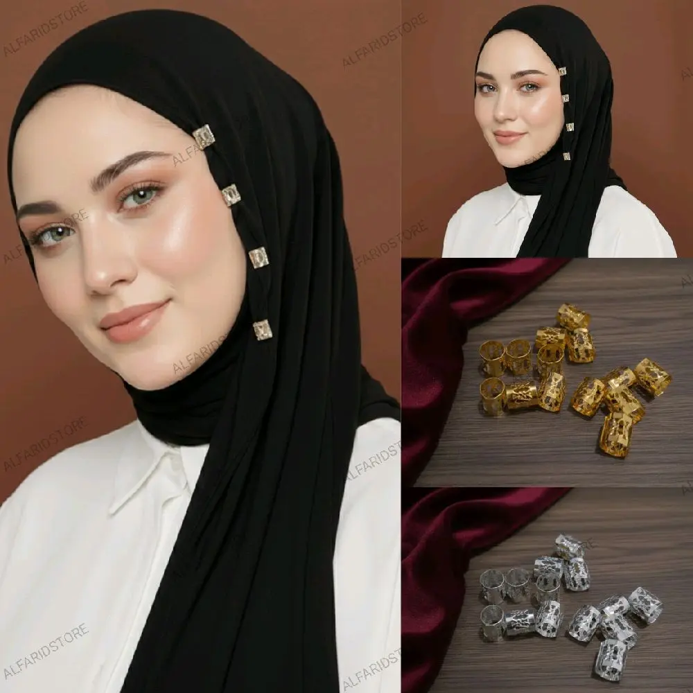 ALFARIDSTORE ISI 10pcs Ring Hijab-Klip Cincin Hijab Viscose Jepit Hijab Pashmina Anting Hijab Peniti Accessories untuk Tampilan Lebih Elegan