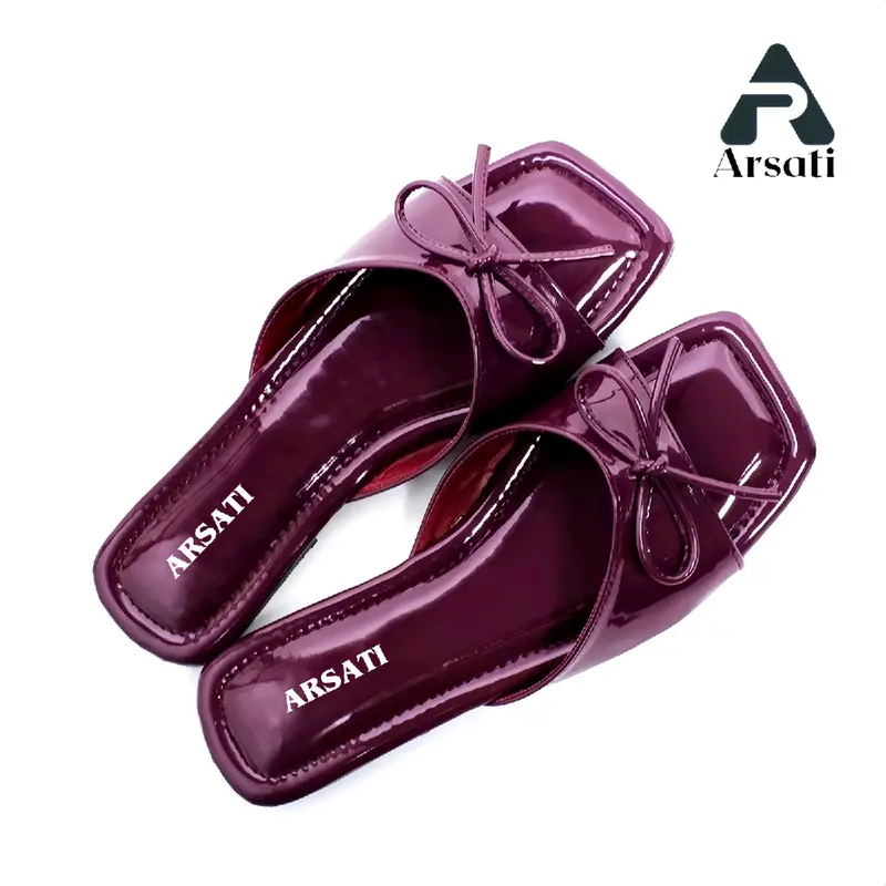 Jennie Slippers Sandal Flat Wanita Pita Coquette Cantik Empuk Slop Kekinian Burgundy Series Sendal 2