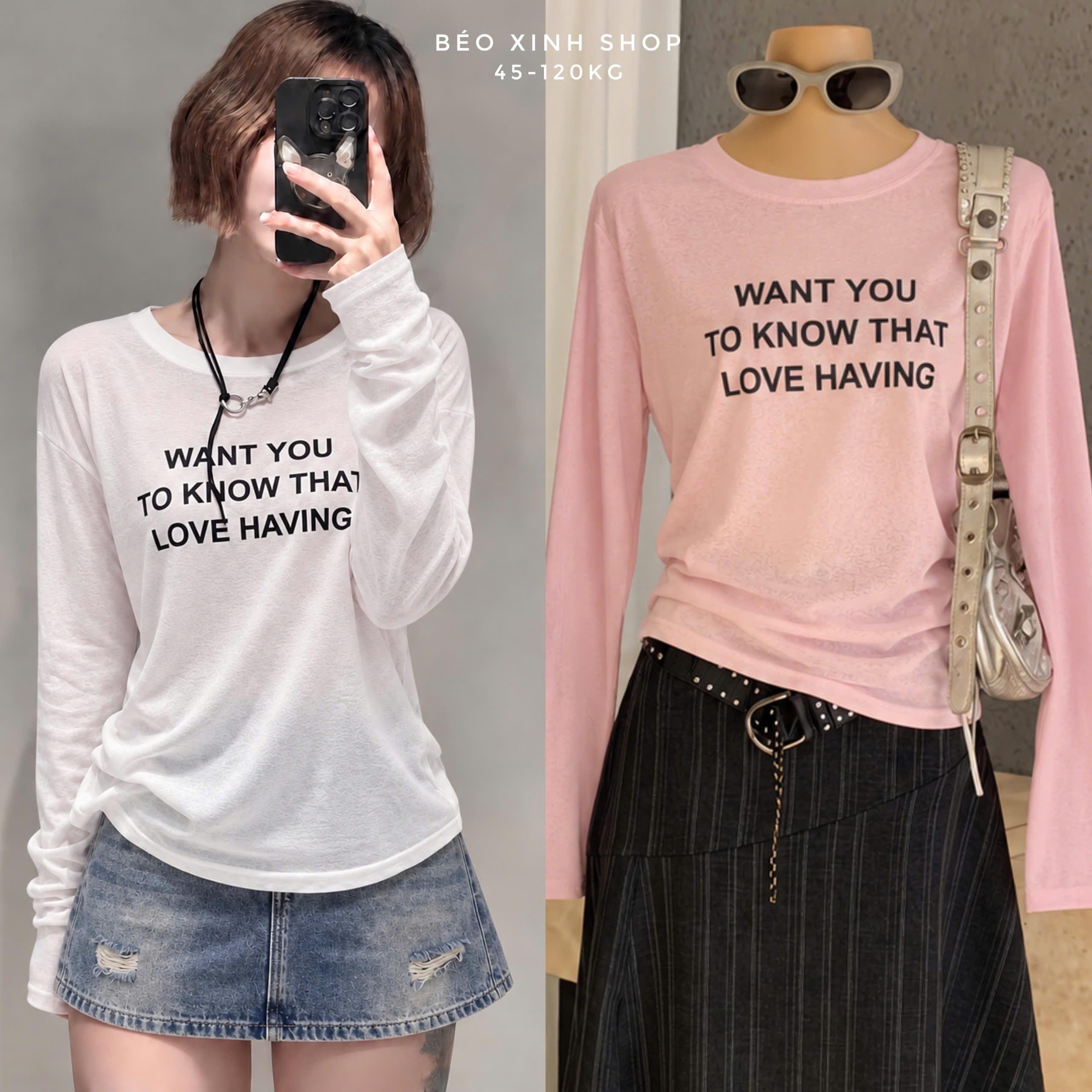 Áo Tay Dài Nữ Bigsize Thun Giấy In Chữ Form Suông Rộng 45–120kg Béo Xinh Shop - A.1907