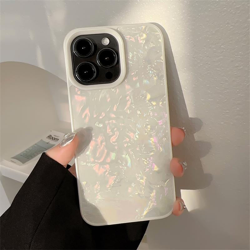  Ốp Điện Thoại PC Họa Tiết Vỏ Sò Trắng Dành Cho iPhone 11 13 12 Pro 14 15 Pro Max Ốp Điện Thoại Di Động Chống Sốc Mềm Màu Trơn Silicone Case Phụ Kiện 