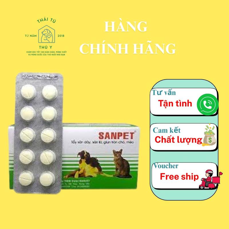 Xổ lải SANPET 10 Viên. Xổ giun và sán chó mèo.  thuốc  trị