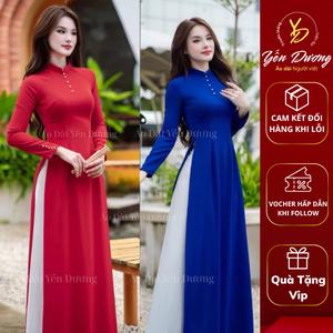 Áo Dài truyền thống 2 tà Đính Ngọc Trai ,Tay Dài vải lụa Mỹ mịn mát rất dễ mặc A8