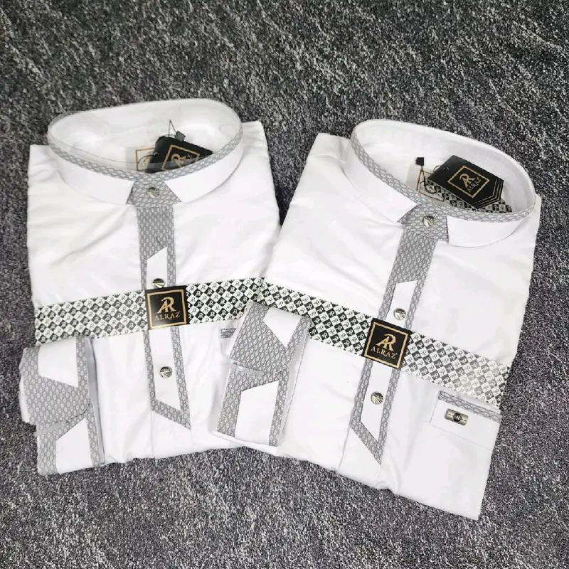 Baju Koko Alraz Zulkarnain Khusus Putih Panjang Lengan Manset Katun Premium - Formal, Dewasa, Garis, Muslim, Pria, Motif, Nyaman, Kerah 2