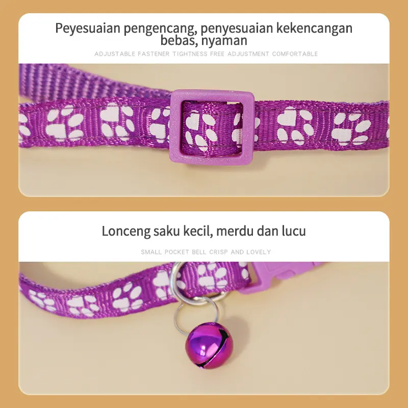 MEOWWOW Kalung Lonceng Hewan / Tali Leher Anjing Motif Tapak Kaki Adjustable / Kalung Kucing Anjing Reflektif Lonceng Pet Cat Collar Aksesori Hewan 5