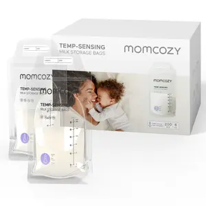 Tas Penyimpanan ASI Momcozy, Tas Penyimpanan Susu Perubahan Warna Penginderaan Suhu untuk Menyusui, Tas Penyimpanan Susu Sekali Pakai dengan 6 Ons Berdiri Sendiri, Kantong Penyimpanan Freezer Susu Tanpa Bocor A